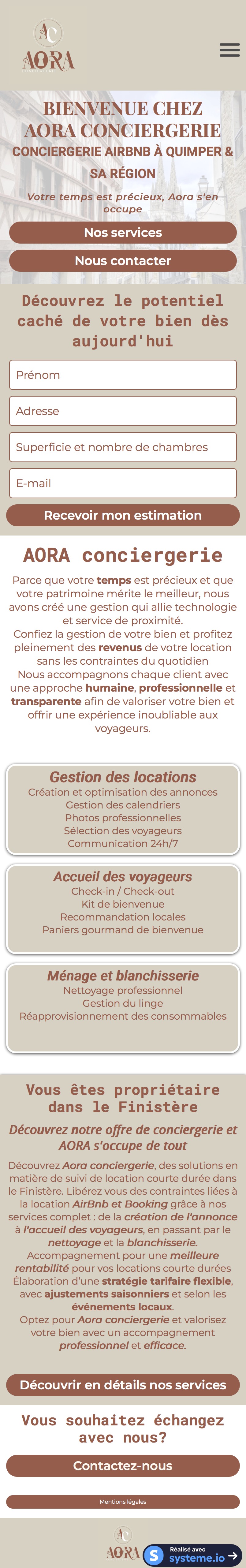 Site Aora Conciergerie avant refonte par GADE Agency