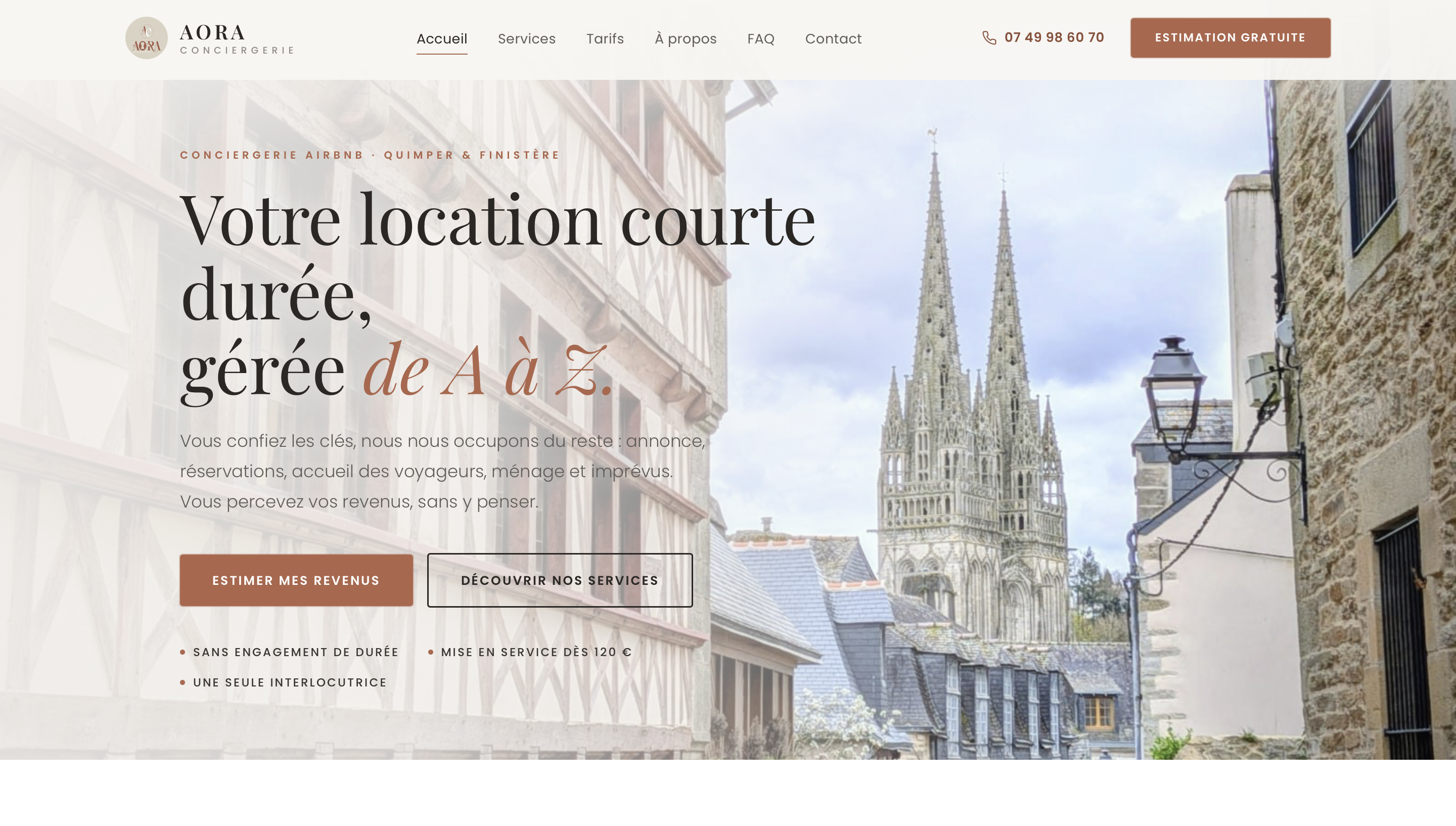 Site vitrine Aora Conciergerie à Quimper