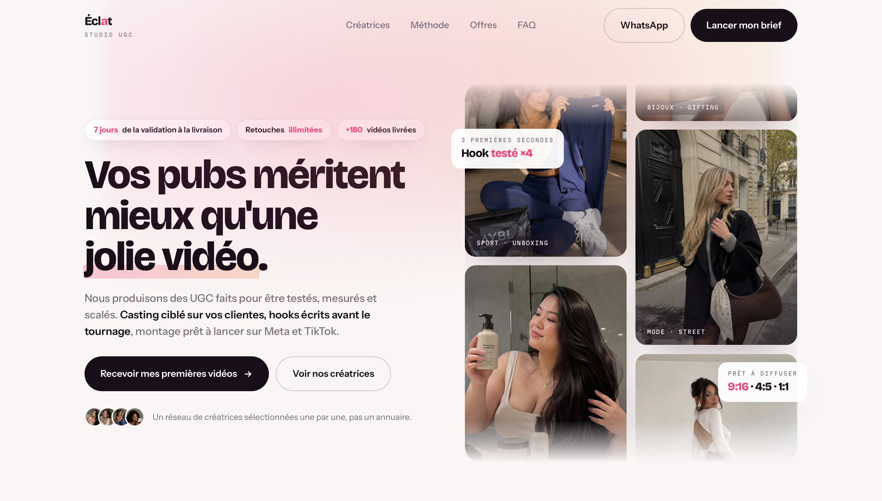 Site Éclat Studio UGC, réalisé par GADE Agency