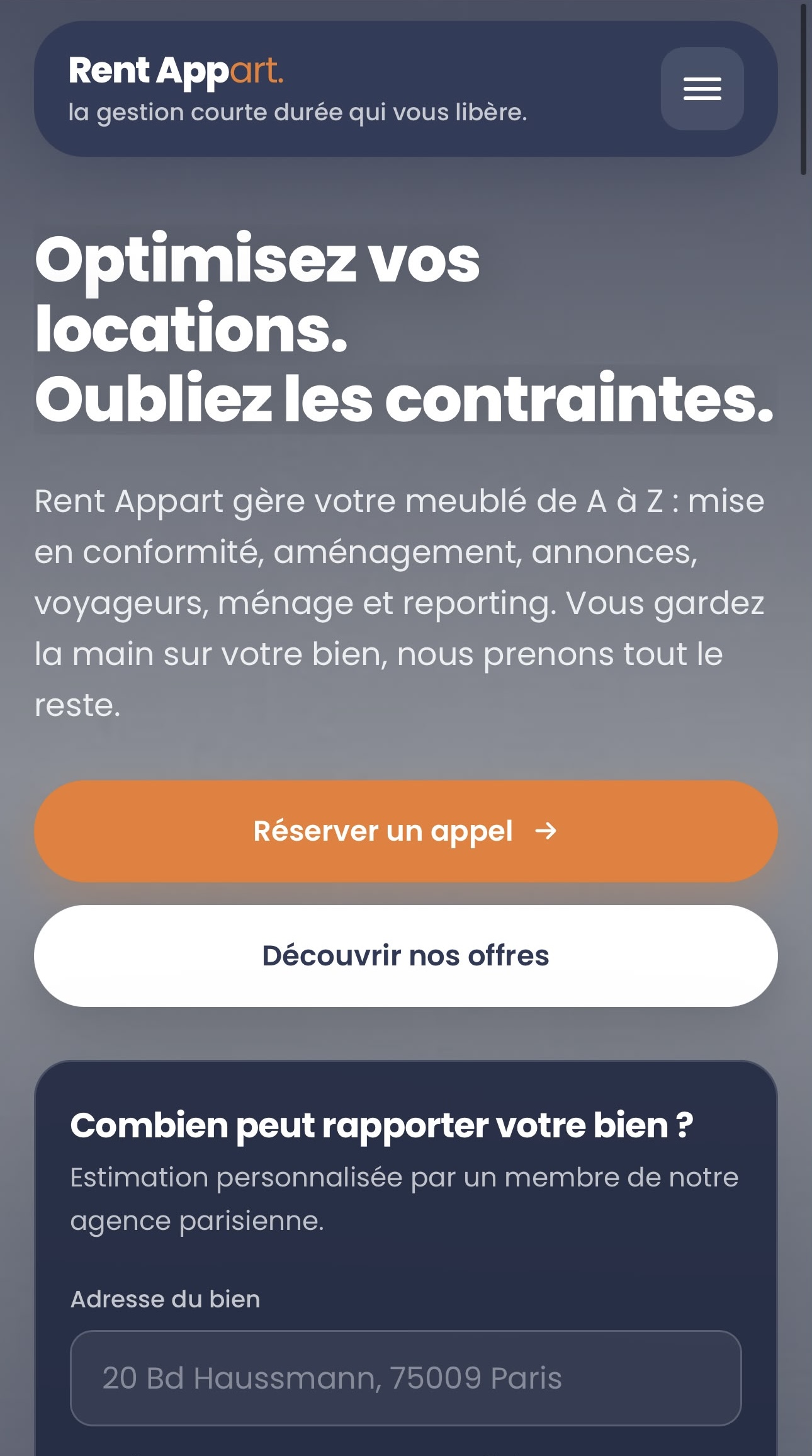 Version mobile du site Rent Appart